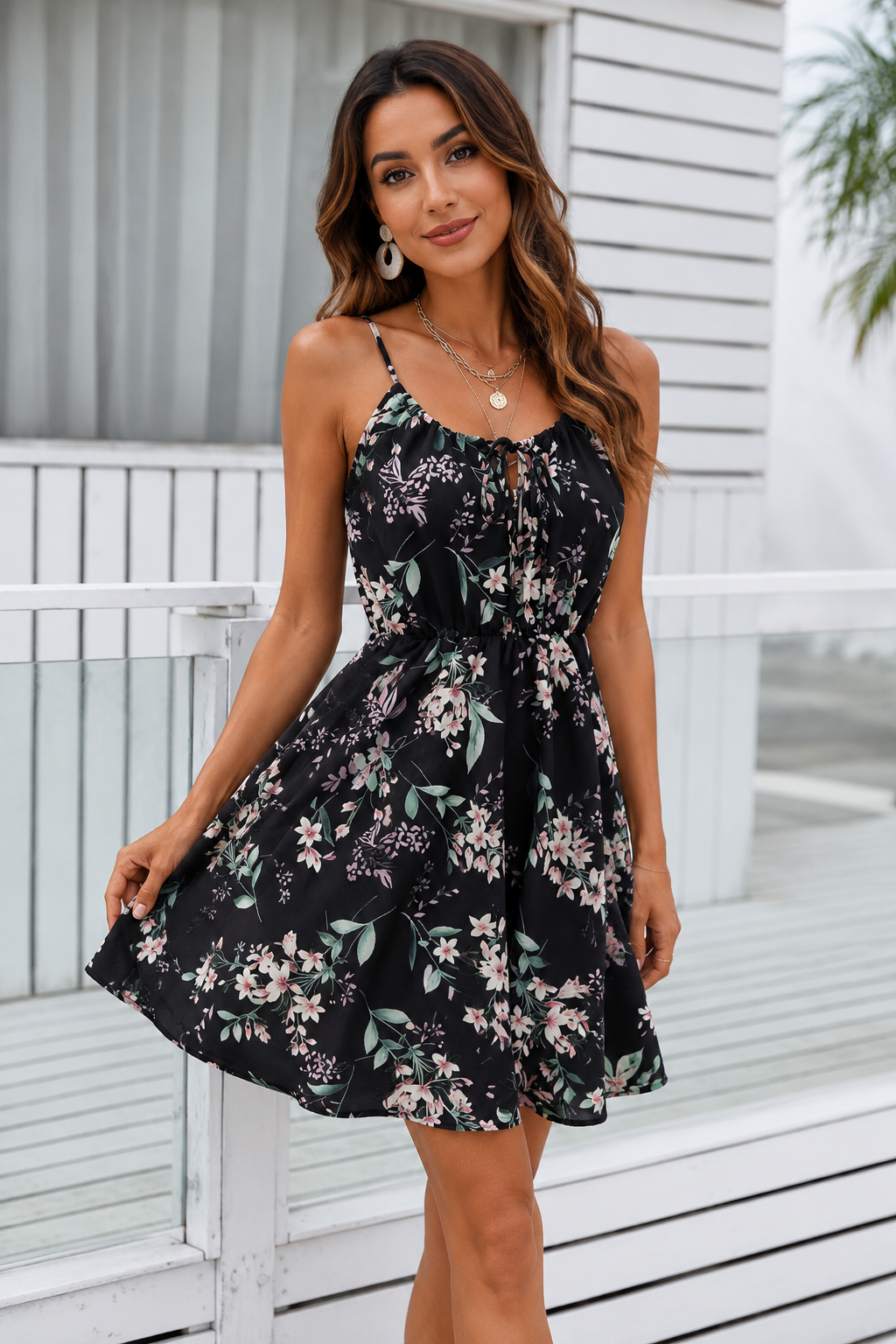 Floral Print Spaghetti Strap Summer Mini Dress