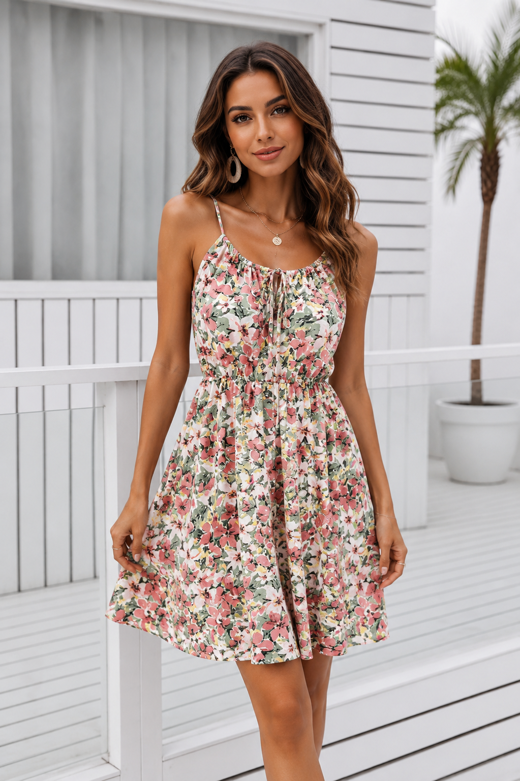 Floral Print Spaghetti Strap Summer Mini Dress