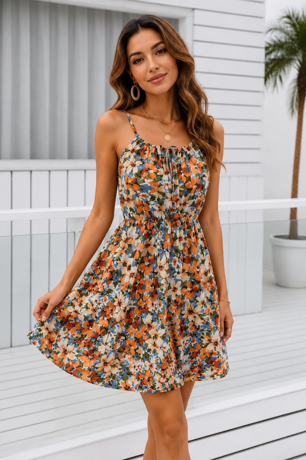 Floral Print Spaghetti Strap Summer Mini Dress